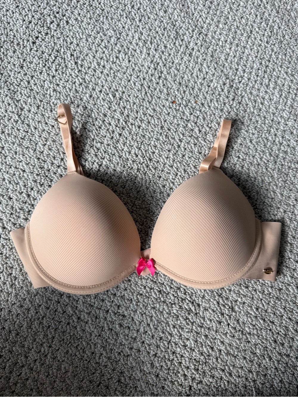 Betsey Johnson Beige Nude Bra with Hot Pink Bow